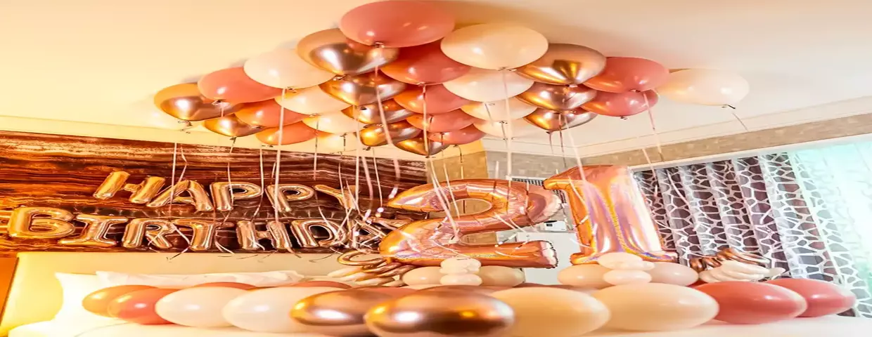 Balloon on Ceiling with Hanging Ribbons